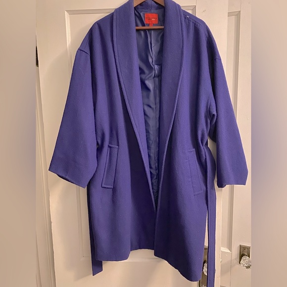 NARCISO RODRIGUEZ DESIGN NATION Women’s Cobalt Blue Wrap Wool Pea Coat - Picture 2 of 8